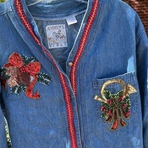 Vintage Christmas Cowgirl Denim Shirt Western Embroidered/ Embellished